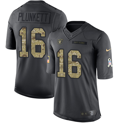 Nike Raiders #16 Jim Plunkett Black Youth Stitched NFL Limited 2016 Salute to Service Jersey