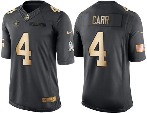 Nike Raiders #4 Derek Carr Black Youth Stitched NFL Limited Gold Salute to Service Jersey