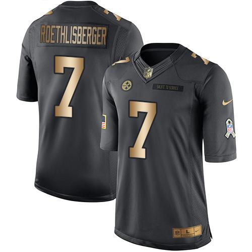 Nike Steelers #7 Ben Roethlisberger Black Youth Stitched NFL Limited Gold Salute to Service Jersey