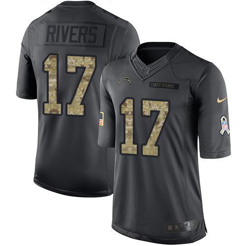Nike Chargers #17 Philip Rivers Black Youth Stitched NFL Limited 2016 Salute to Service Jersey