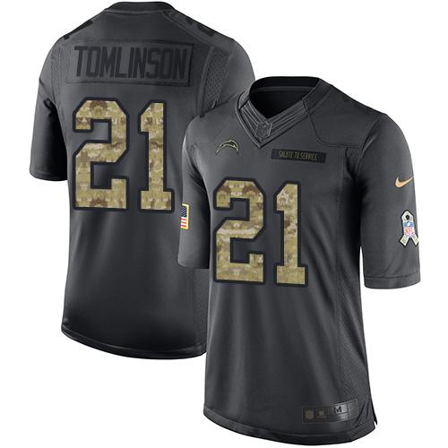 Nike Chargers #21 LaDainian Tomlinson Black Youth Stitched NFL Limited 2016 Salute to Service Jersey