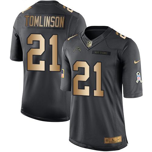 Nike Chargers #21 LaDainian Tomlinson Black Youth Stitched NFL Limited Gold Salute to Service Jersey