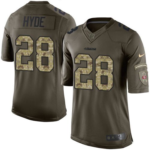Nike 49ers #28 Carlos Hyde Green Youth Stitched NFL Limited Salute to Service Jersey