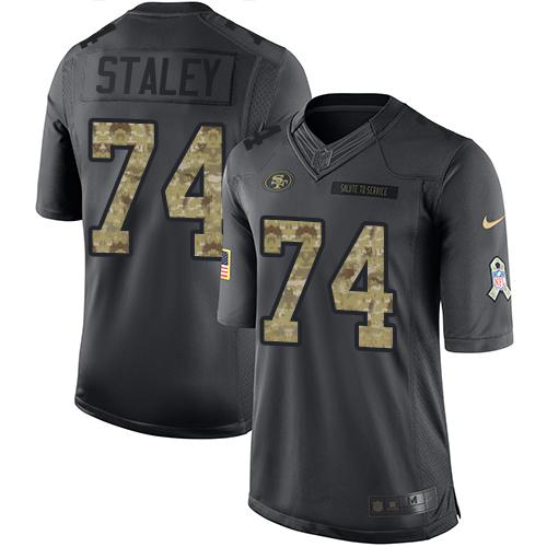 Nike 49ers #74 Joe Staley Black Youth Stitched NFL Limited 2016 Salute to Service Jersey