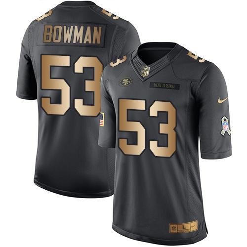 Nike 49ers #53 NaVorro Bowman Black Youth Stitched NFL Limited Gold Salute to Service Jersey