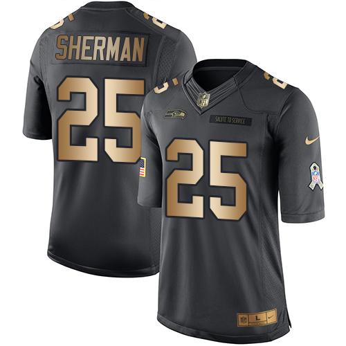 Nike Seahawks #25 Richard Sherman Black Youth Stitched NFL Limited Gold Salute to Service Jersey