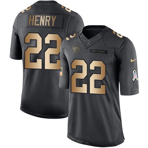 Nike Titans #22 Derrick Henry Black Youth Stitched NFL Limited Gold Salute to Service Jersey