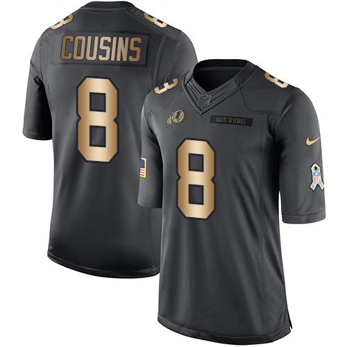 Nike Redskins #8 Kirk Cousins Black Youth Stitched NFL Limited Gold Salute to Service Jersey
