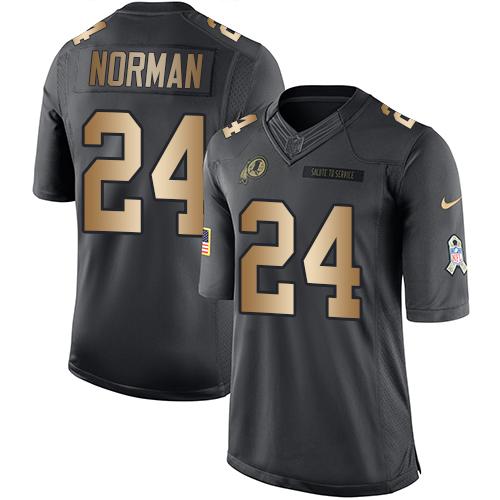 Nike Redskins #24 Josh Norman Black Youth Stitched NFL Limited Gold Salute to Service Jersey