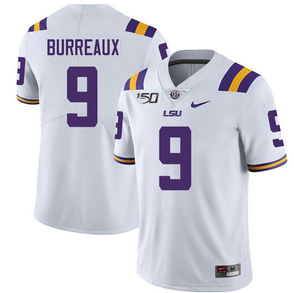 Youth LSU Tigers #9 Joe Burreaux White With 150th Patch Limited Stitched NCAA Jersey