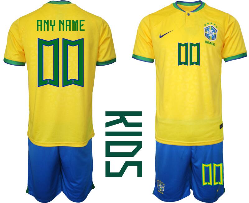Youth Brazil Custom Yellow Home Soccer Jersey Suit