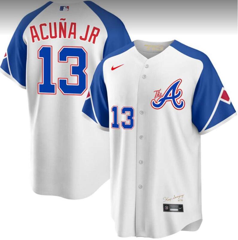 Toddlers Atlanta Braves #13 Ronald Acuña Jr. White 2023 City Connect Cool Base Stitched Baseball Jersey