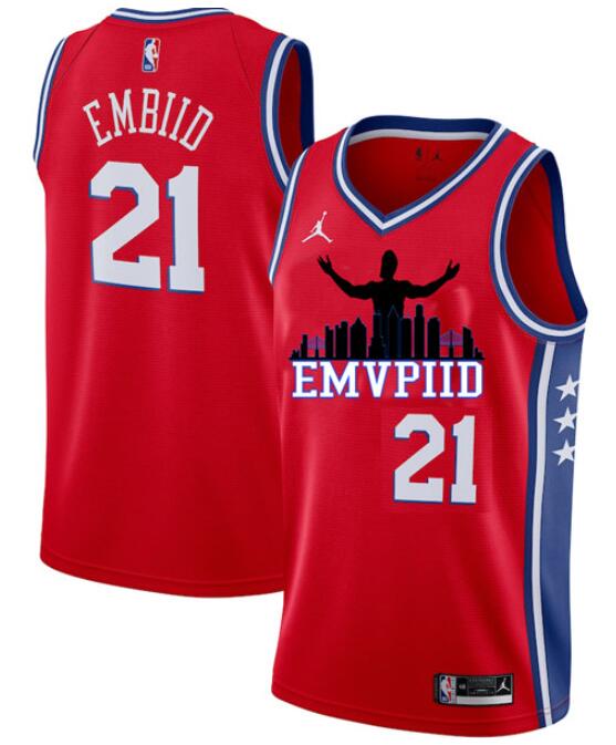 Youth Philadelphia 76ers #21 Joel Embiid Red Stitched Jersey