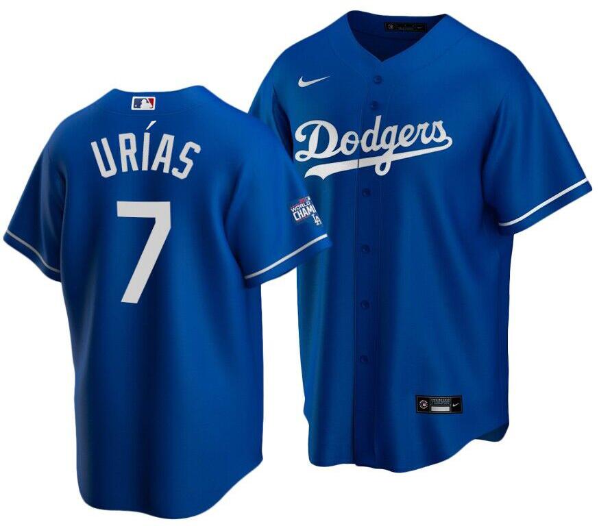 Youth Los Angeles Dodgers #7 Julio Urias Blue 2020 World Series Champions Home Patch Stitched MLB Jersey