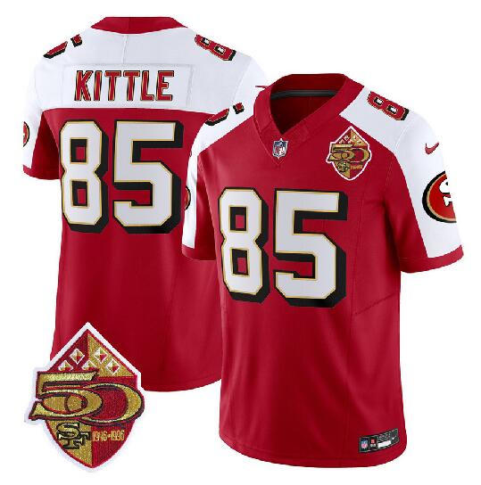Youth San Francisco 49ers #85 George Kittle Red/White 2023 F.U.S.E. 50th Patch Throwback Football Stitched Jersey