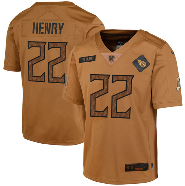 Youth Tennessee Titans #22 Derrick Henry 2023 Brown Salute To Service Limited Football Stitched Jersey