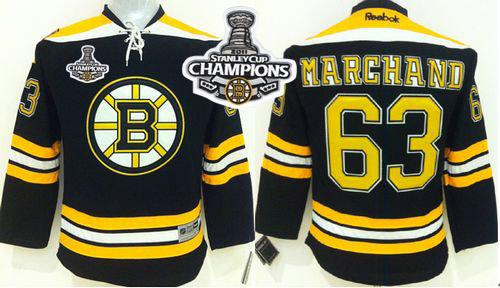 Bruins #63 Brad Marchand 2011 Stanley Cup Champions Patch Black Stitched Youth NHL Jersey