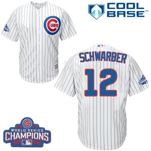 Cubs #12 Kyle Schwarber White Home 2016 World Series Champions Stitched Youth MLB Jersey