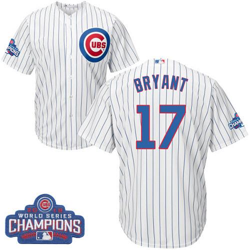 Cubs #17 Kris Bryant White Home 2016 World Series Champions Stitched Youth MLB Jersey