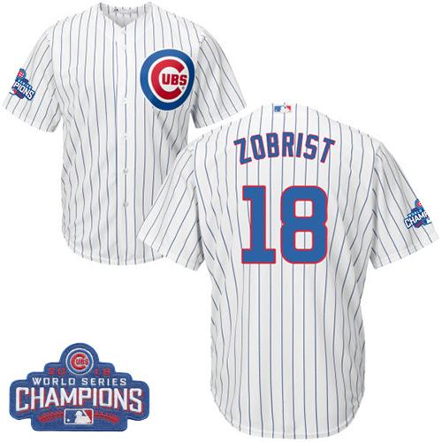 Cubs #18 Ben Zobrist White Home 2016 World Series Champions Stitched Youth MLB Jersey