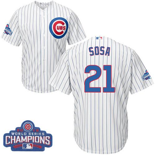Cubs #21 Sammy Sosa White Home 2016 World Series Champions Stitched Youth MLB Jersey