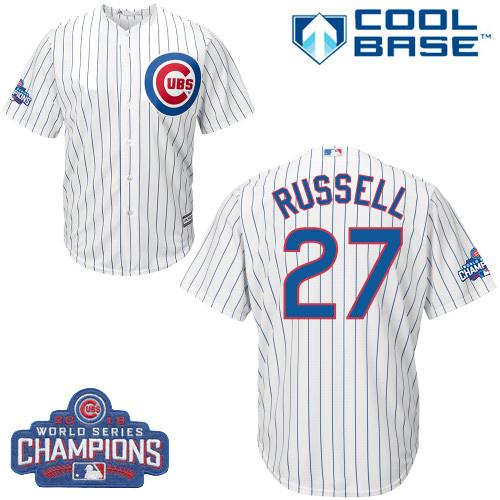Cubs #27 Addison Russell White Home 2016 World Series Champions Stitched Youth MLB Jersey