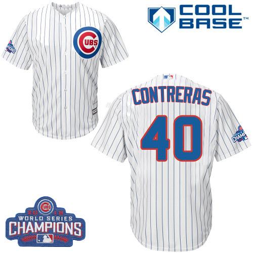 Cubs #40 Willson Contreras White Home 2016 World Series Champions Stitched Youth MLB Jersey