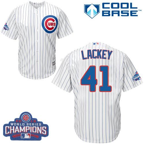 Cubs #41 John Lackey White Home 2016 World Series Champions Stitched Youth MLB Jersey