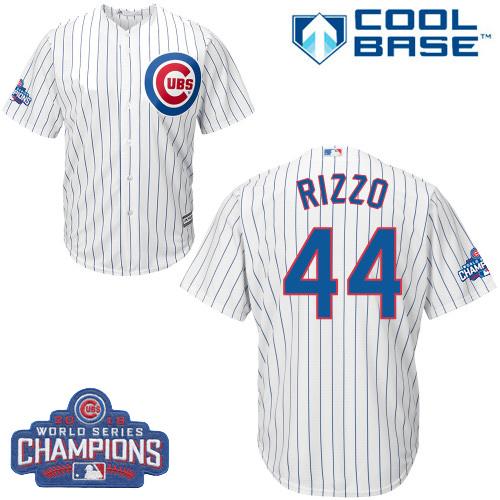 Cubs #44 Anthony Rizzo White Home 2016 World Series Champions Stitched Youth MLB Jersey