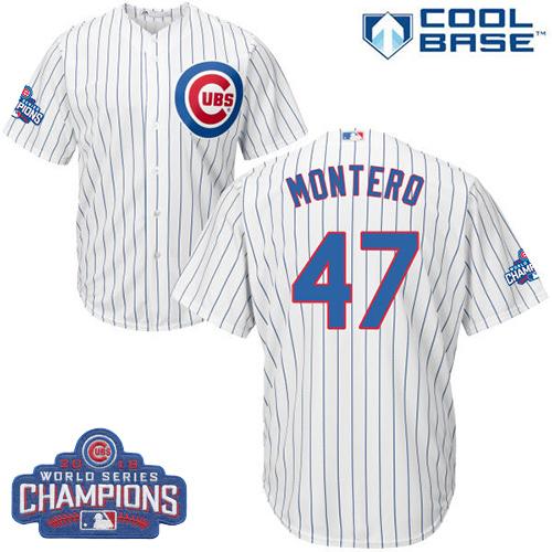 Cubs #47 Miguel Montero White Home 2016 World Series Champions Stitched Youth MLB Jersey