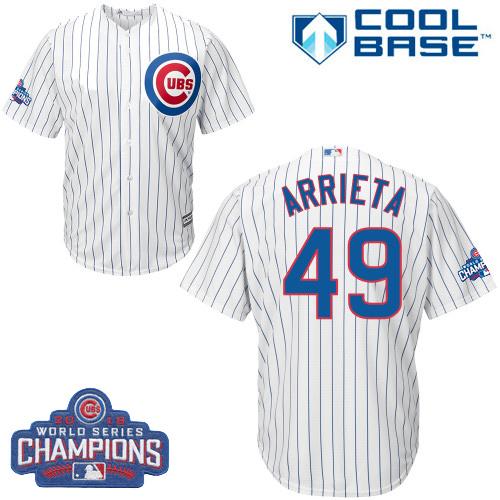 Cubs #49 Jake Arrieta White Home 2016 World Series Champions Stitched Youth MLB Jersey