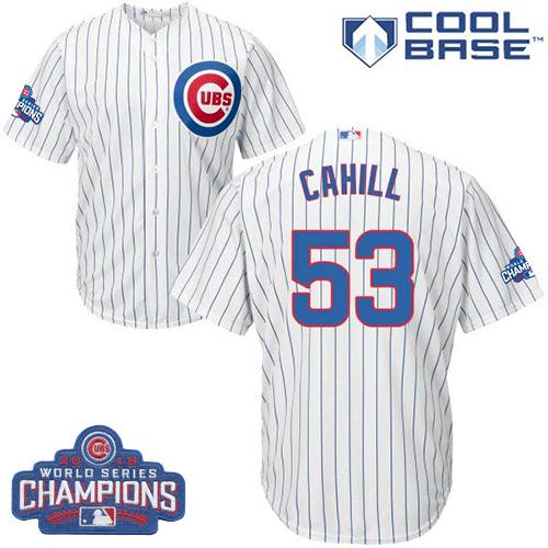 Cubs #53 Trevor Cahill White Home 2016 World Series Champions Stitched Youth MLB Jersey