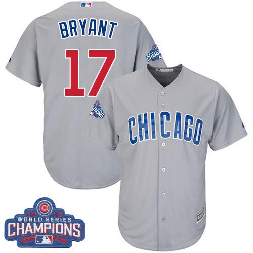 Cubs #17 Kris Bryant Grey Road 2016 World Series Champions Stitched Youth MLB Jersey