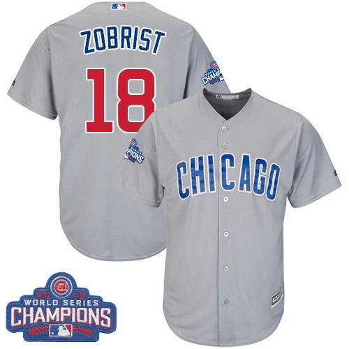 Cubs #18 Ben Zobrist Grey Road 2016 World Series Champions Stitched Youth MLB Jersey