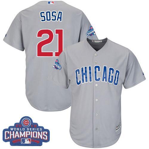Cubs #21 Sammy Sosa Grey Road 2016 World Series Champions Stitched Youth MLB Jersey