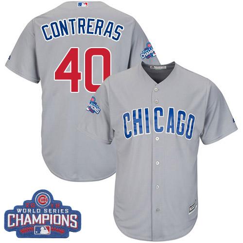 Cubs #40 Willson Contreras Grey Road 2016 World Series Champions Stitched Youth MLB Jersey