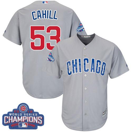 Cubs #53 Trevor Cahill Grey Road 2016 World Series Champions Stitched Youth MLB Jersey