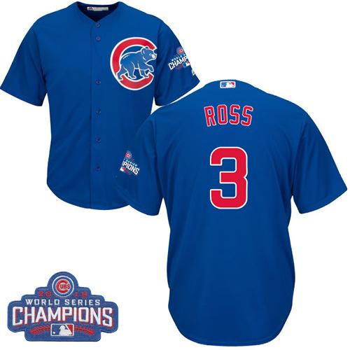 Cubs #3 David Ross Blue Alternate 2016 World Series Champions Stitched Youth MLB Jersey