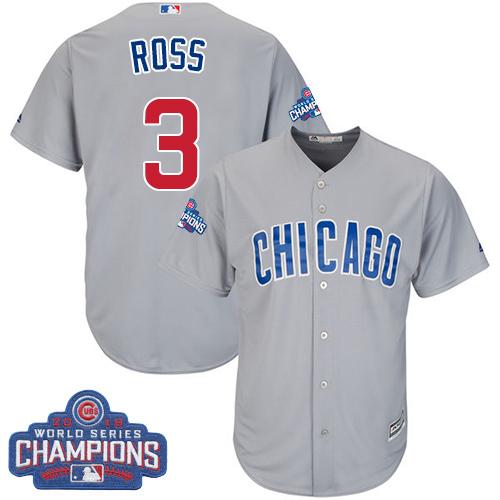 Cubs #3 David Ross Grey Road 2016 World Series Champions Stitched Youth MLB Jersey