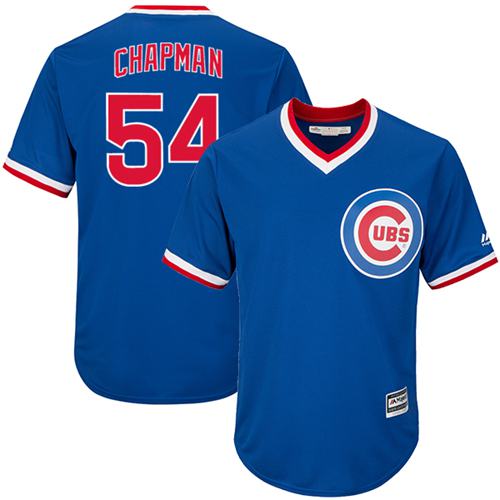 Cubs #54 Aroldis Chapman Blue Cooperstown Stitched Youth MLB Jersey