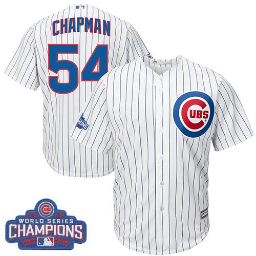 Cubs #54 Aroldis Chapman White Home 2016 World Series Champions Stitched Youth MLB Jersey