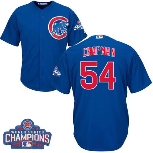Cubs #54 Aroldis Chapman Blue Alternate 2016 World Series Champions Stitched Youth MLB Jersey