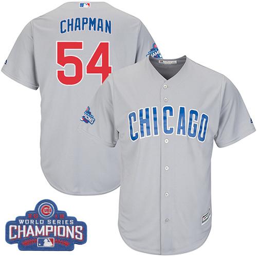 Cubs #54 Aroldis Chapman Grey Road 2016 World Series Champions Stitched Youth MLB Jersey
