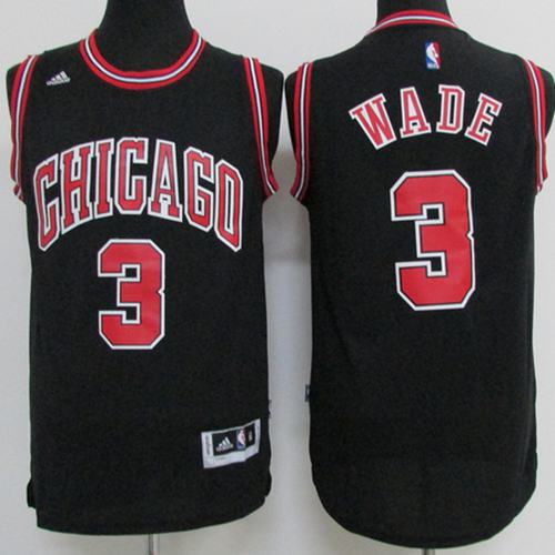 Bulls #3 Dwyane Wade Black Stitched Youth NBA Jersey