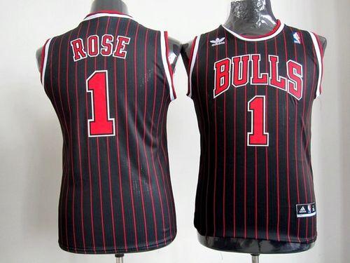 Bulls #1 Derrick Rose Black(Red Strip) Stitched Youth NBA Jersey