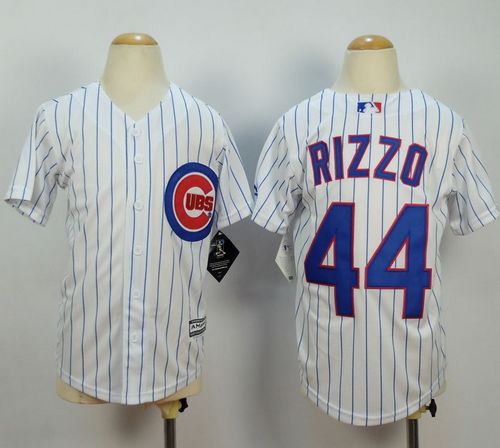 Cubs #44 Anthony Rizzo White(Blue Strip) Cool Base Stitched Youth MLB Jersey