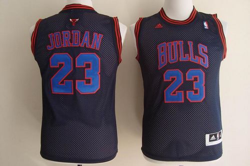Bulls #23 Michael Jordan Black With Blue No. Stitched Youth NBA Jersey