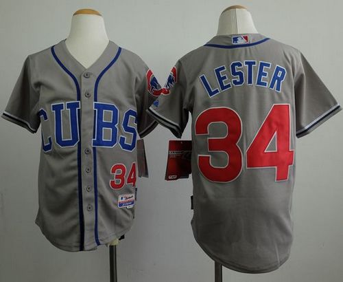 Cubs #34 Jon Lester Grey Alternate Road Cool Base Stitched Youth MLB Jersey