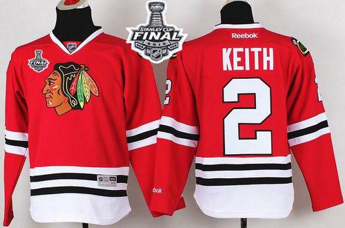 Blackhawks #2 Duncan Keith Red 2015 Stanley Cup Stitched Youth NHL Jersey