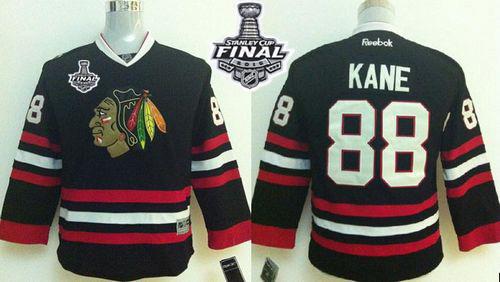 Blackhawks #88 Patrick Kane Black 2015 Stanley Cup Stitched Youth NHL Jersey